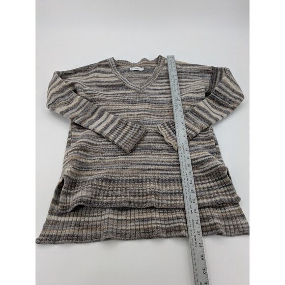Vince Knit Sweater Womens Size Medium Gray Brown Striped V-Neck Wool Silk Blend - Picture 4 of 7